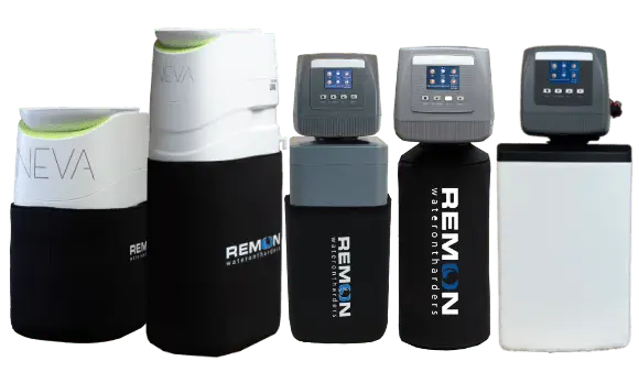 Vijf Remon waterontharders, van compact tot digitaal model.